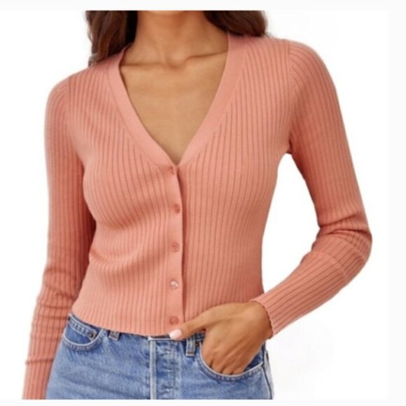 Reformation Sweaters - Reformation Jeans Gilda Ribbed 90's Millennial V-Neck Cardigan Size X-large